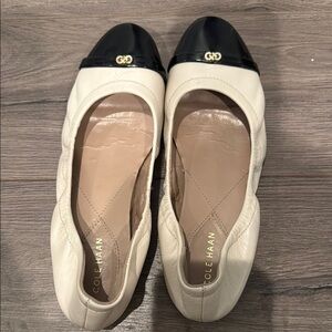 Cole Haan Black and Cream Leather Loafers with Cap Toe